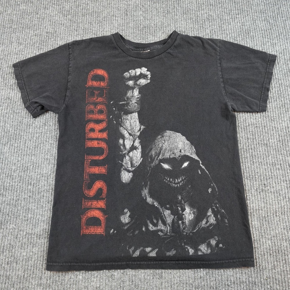 Disturbed Shirt Mens Small Black Band Graphic Tee Metal Hooded Figure Art